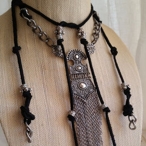 Suede Cord Bohemian Statement Lariat Necklace